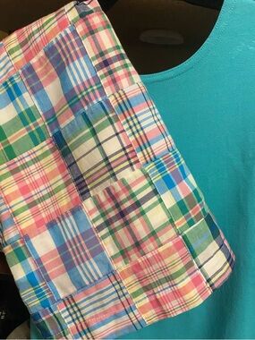 Maggie Breen Set: Turquoise Ruffle Sleeve Tee  Patchwork Skirt NWT Size 12